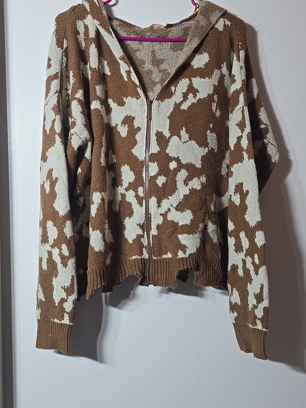 Cow Print Hooded Sweater Willow & Root Size M
